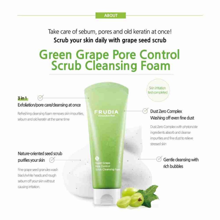 Frudia Green Grape Pore Control Scrub Cleansing Foam