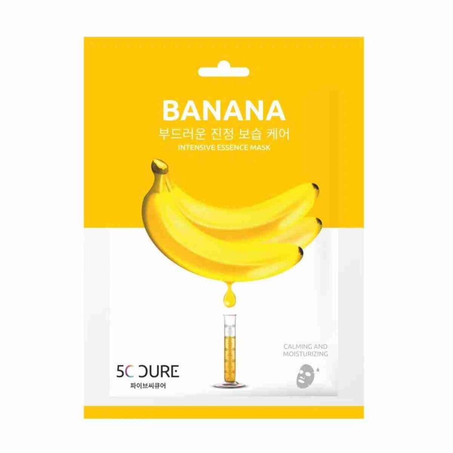 5C CURE Banana Intensive Essence Mask – feuchtigkeitsspendende koreanische Tuchmaske mit Banana Extract und Hyaluron für strahlende, gepflegte Haut