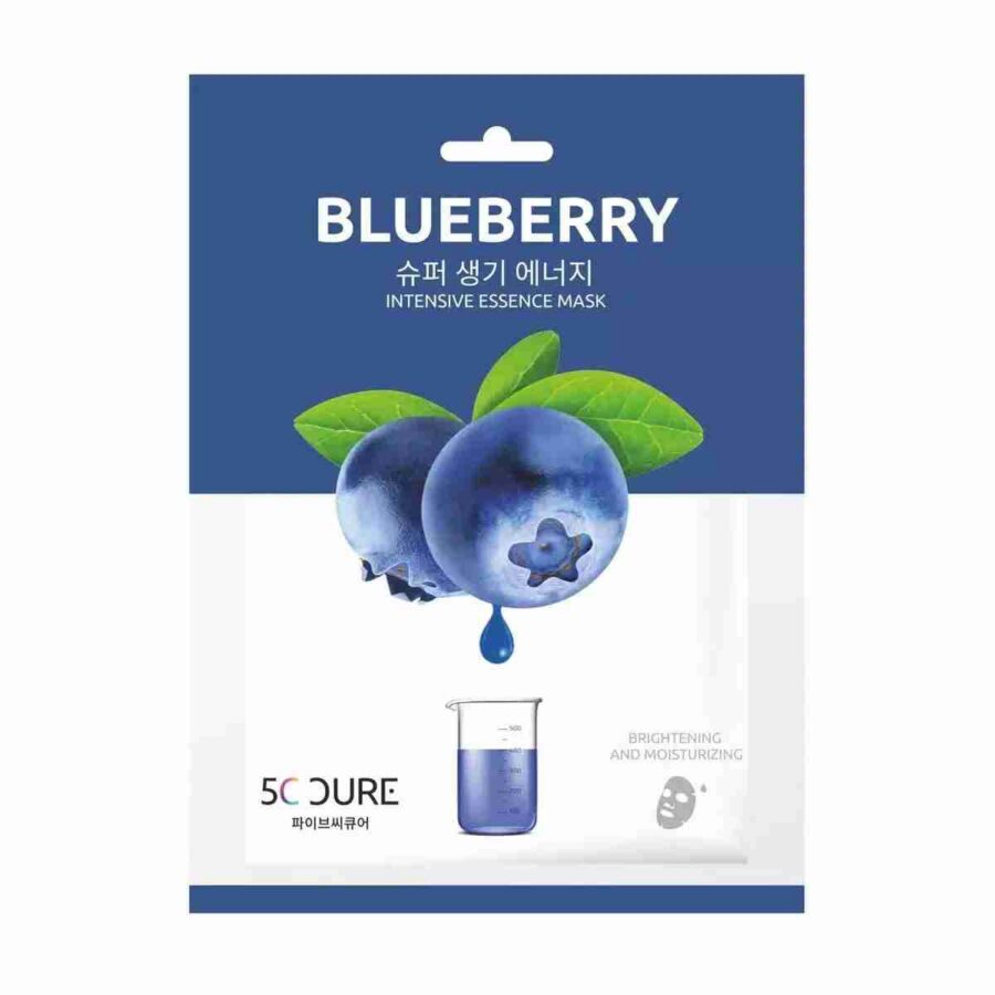 5C CURE Blueberry Intensive Essence Mask – Tuchmaske mit Blueberry-Extrakt und Hyaluronsäure für intensive Feuchtigkeit und sichtbaren Glow