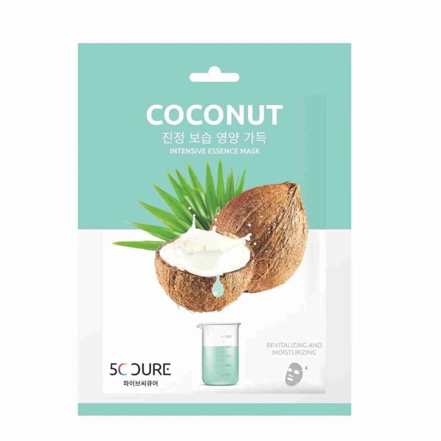 5C CURE Coconut Intensive Essence Mask – Tiefenpflege Tuchmaske mit Kokos-Extrakt und Hyaluron für strahlende, gepflegte Haut