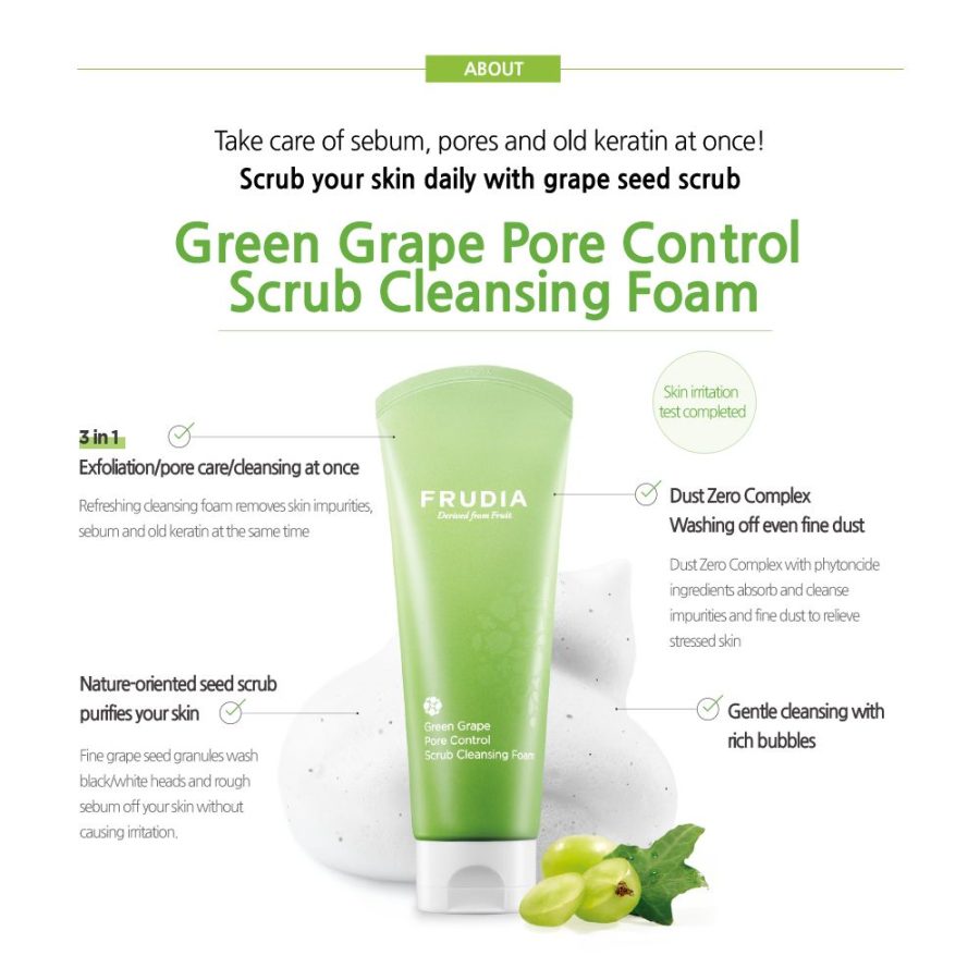 Frudia Green Grape Pore Control Scrub Cleansing Foam