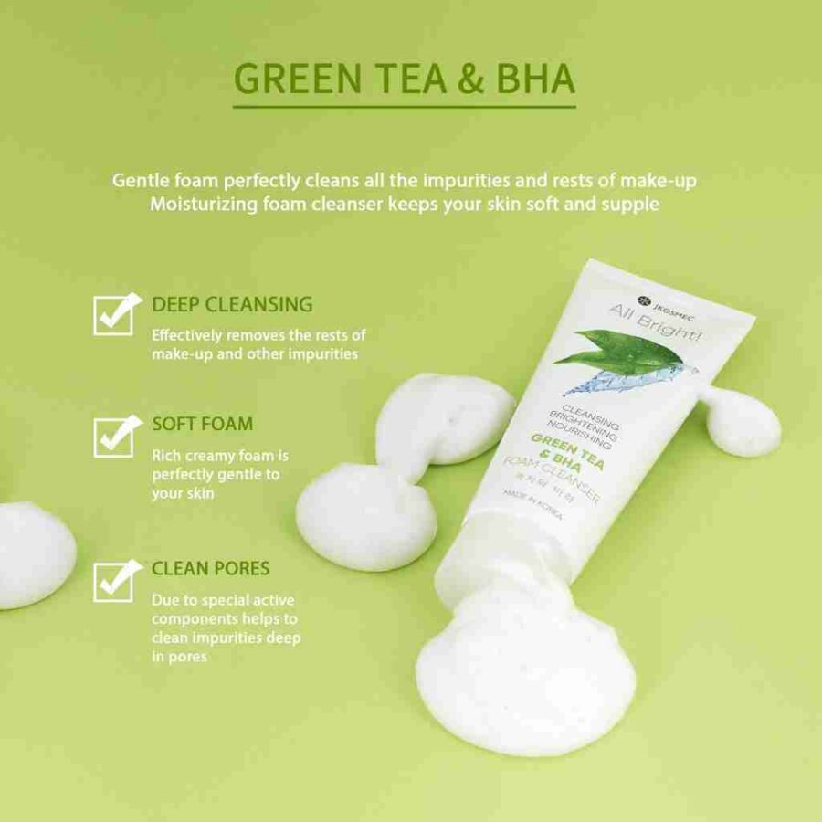 JKosmec All Bright Green Tea and BHA Foam Cleanser