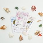 colorful round frame of sea shells flat lay isolated on white background with copyspace. concept of summer vacation at seashore. circle framing of colourful seashells, red starfish with space for text